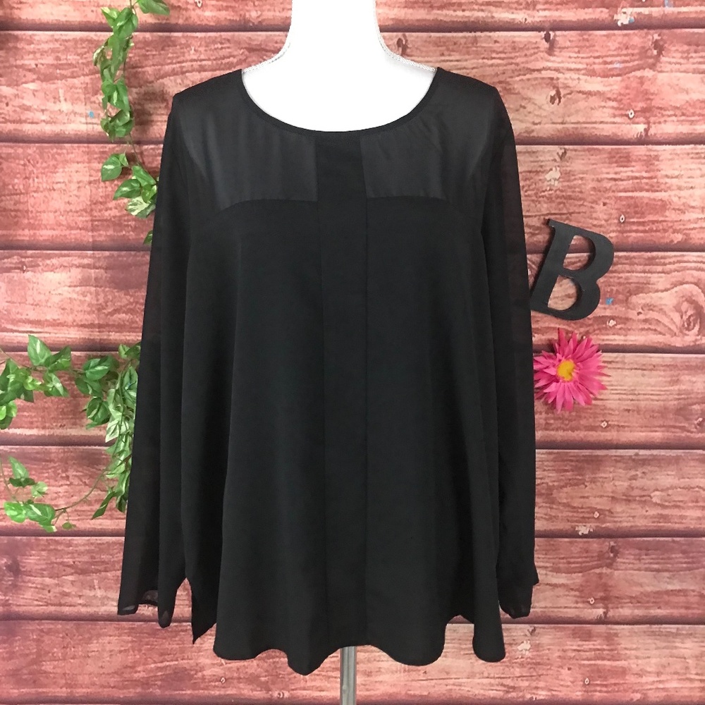 Eloquii Blouse Plus size 22 Black Sheer Sleeves Cocktail Wedding Evening Slim